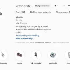 Profil Klaudii, artystki tworzącej haftowane cuda. Znajdziesz tu inspiracje i historie z jej pracowni, idealne do **stories instagram**.