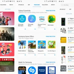 Ekran sklepu z aplikacjami z grami Fortnite i PUBG, aplikacjami do nauki języków i aparatu.