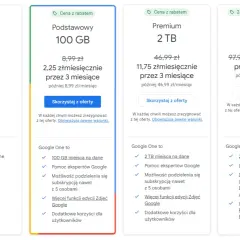 Google One to usługa oferująca przestrzeń na dane, pomoc ekspertów i dodatkowe funkcje. Dostępne plany to 15 GB, 100 GB i 2 TB.