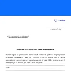 Formularz zgody na przetwarzanie danych osobowych, wymagany przez RODO.