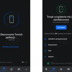 Aplikacja antywirusowa na iPhone pokazuje, że urządzenie jest czyste. Skanowanie 43 aplikacji nie wykazało zagrożeń.