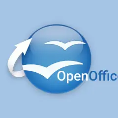Logo OpenOffice z białymi ptakami i strzałką. Pobierz pakiet biurowy open office za darmo.