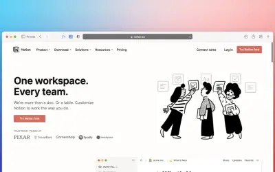 Strona główna aplikacji Notion. Zespół współpracuje nad projektem, korzystając z narzędzi do organizacji pracy.