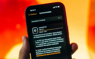 Ekran telefonu pokazuje aktualizacje aplikacji watchOS 8.6 z nowymi funkcjami i poprawkami.