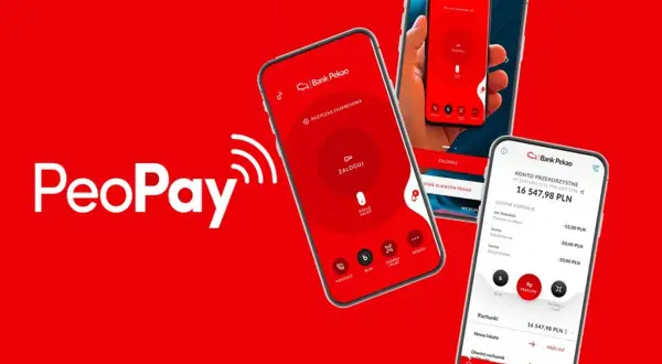 Aplikacja PeoPay od Banku Pekao na ekranach smartfonów. Szybkie płatności i zarządzanie finansami.