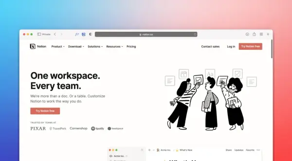 Strona główna aplikacji Notion. Zespół współpracuje nad projektem, korzystając z narzędzi do organizacji pracy.