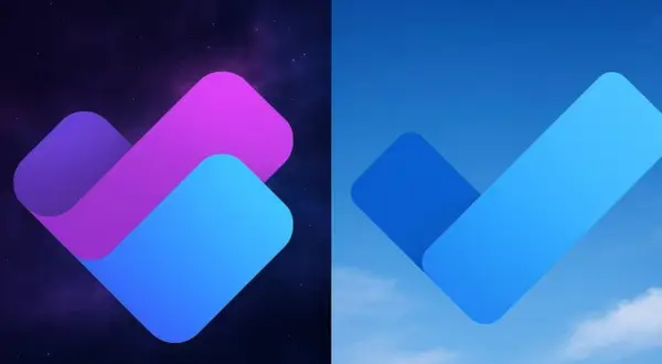 Dwa logotypy Microsoft Planner: jeden na tle nocnego nieba, drugi na tle błękitnego nieba.