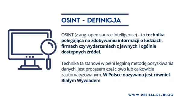 Grafika wyjaśnia, osint co to: technika zdobywania informacji z jawnych źródeł, znana też jako Biały Wywiad.