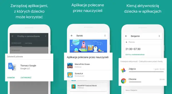 Kontrola rodzicielska Android: zarządzaj aplikacjami, przeglądaj polecane przez nauczycieli i kieruj aktywnością dziecka.