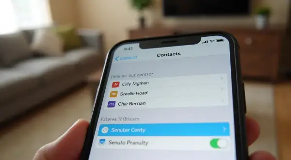 Jak usunąć kontakt z WhatsApp? Na ekranie telefonu widać listę kontaktów, gdzie można zarządzać swoimi danymi.