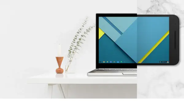 Dostęp do pulpitu zdalnego na laptopie i tablecie, z ikoną "splashtop" w tle.