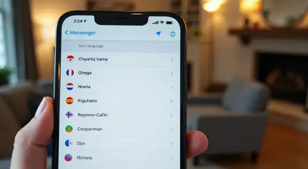 Ekran telefonu z listą języków do wyboru w Messengerze. Dowiedz się, jak zmienić język na Messengerze, wybierając spośród wielu opcji.