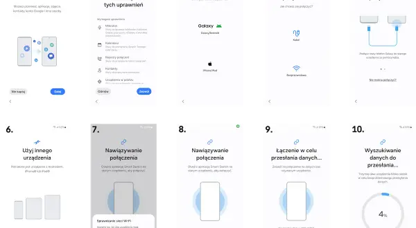 Instrukcja krok po kroku, jak przenieść dane z telefonu na telefon za pomocą aplikacji Smart Switch, która może być używana do migracji danych z różnych urządzeń, w tym z Motorola Migrate.