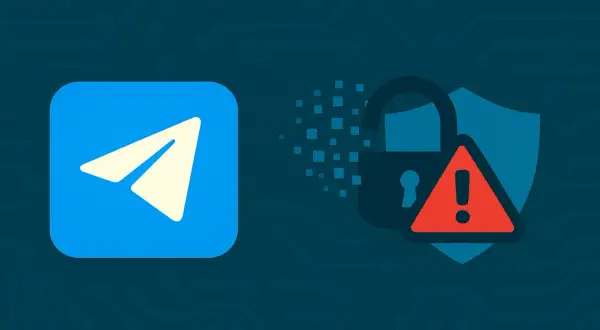 Logo Telegram obok otwartej kłódki i tarczy. Czy Telegram jest bezpieczny? Pytanie o bezpieczeństwo komunikatora.