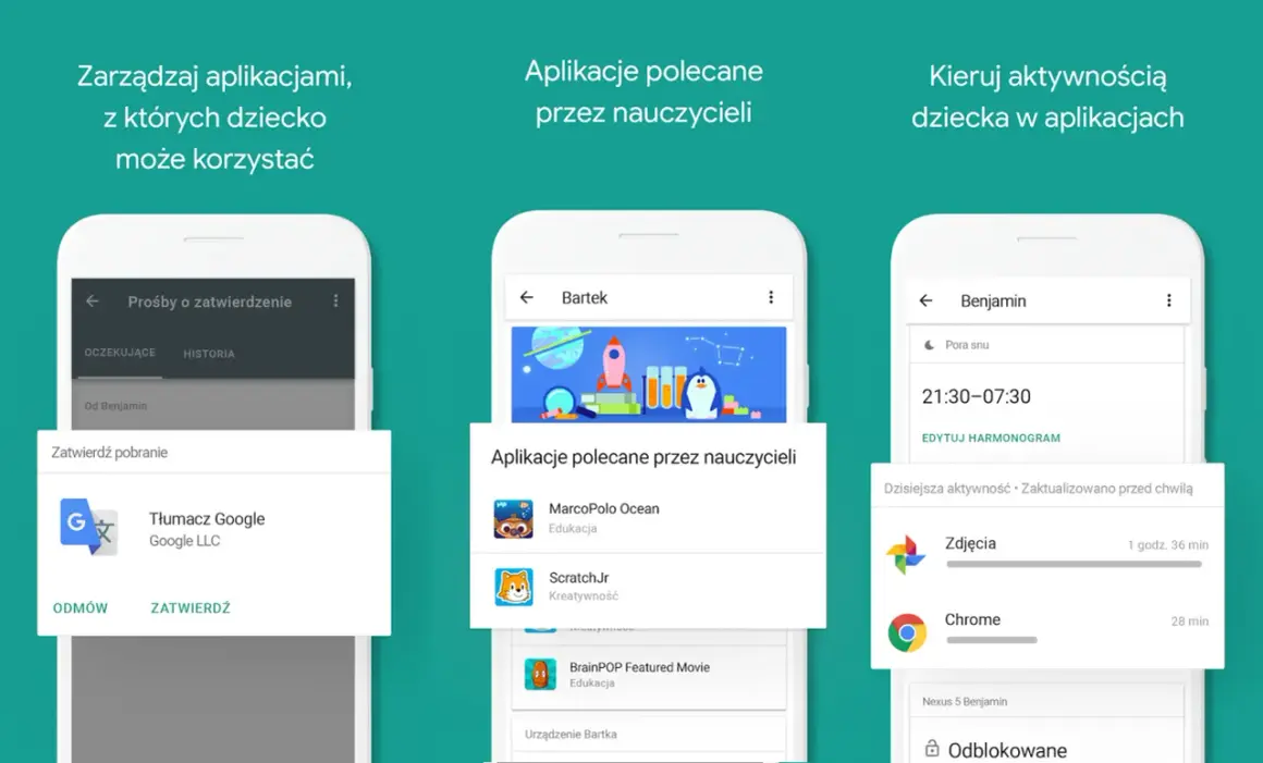 Kontrola rodzicielska Android: zarządzaj aplikacjami, przeglądaj polecane przez nauczycieli i kieruj aktywnością dziecka.