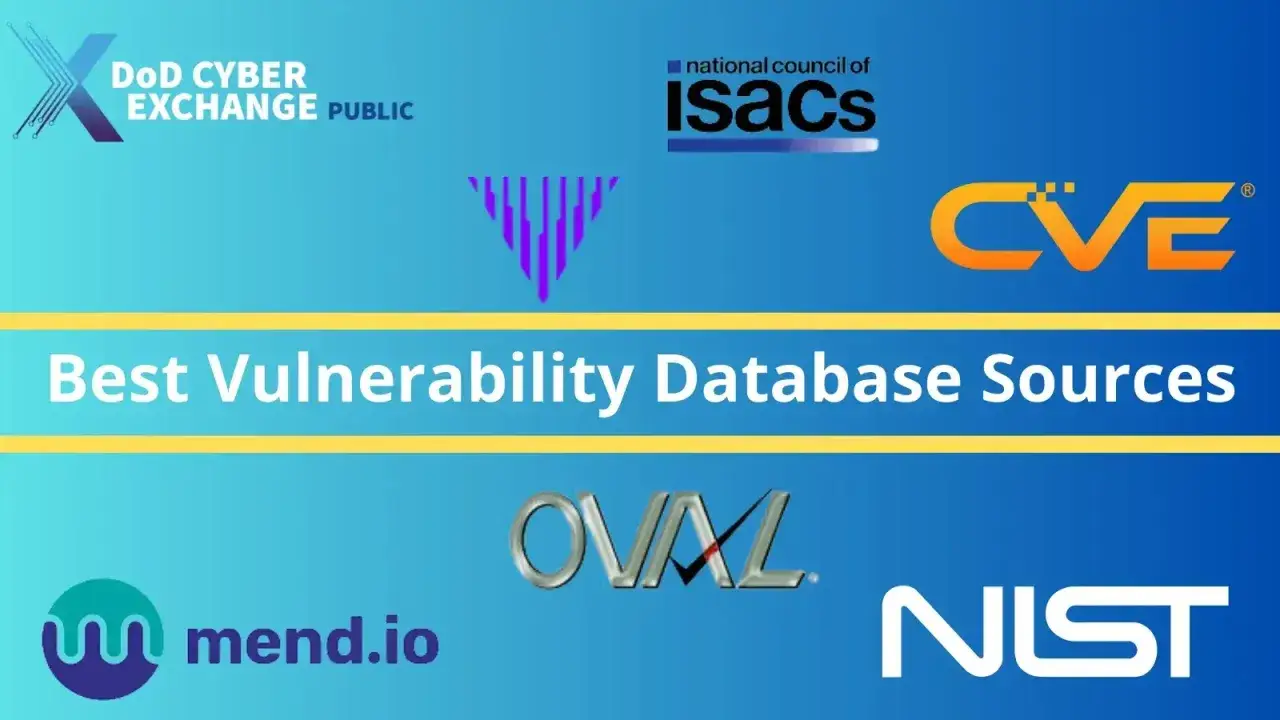 Najlepsze źródła baz danych o podatnościach, w tym CVE, NIST, OVAL, DoD Cyber Exchange, ISACs i Mend.io.