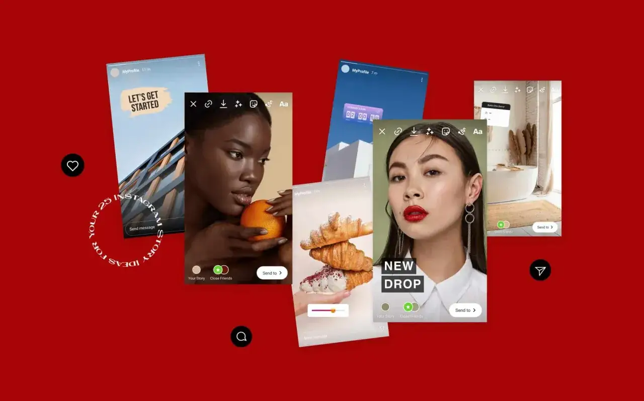 Inspirujące stories instagram: kobiety, jedzenie, łazienka i budynki. Pomysły na Twoje stories.
